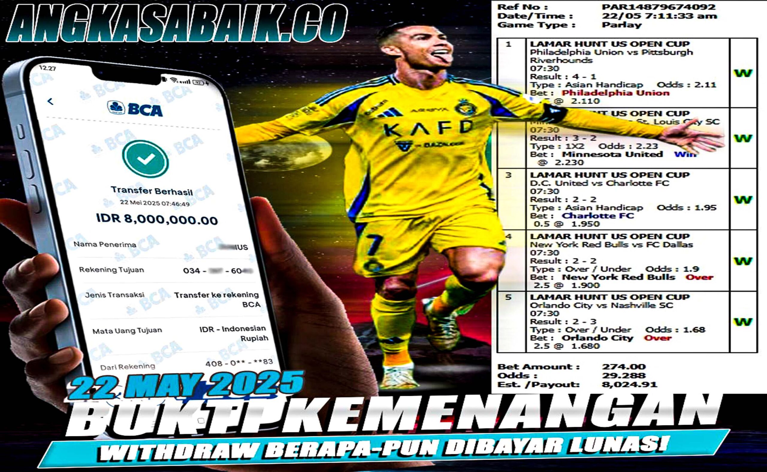 INFO KEMENANGAN ANGKASA BOLA 22 MEI 2025
