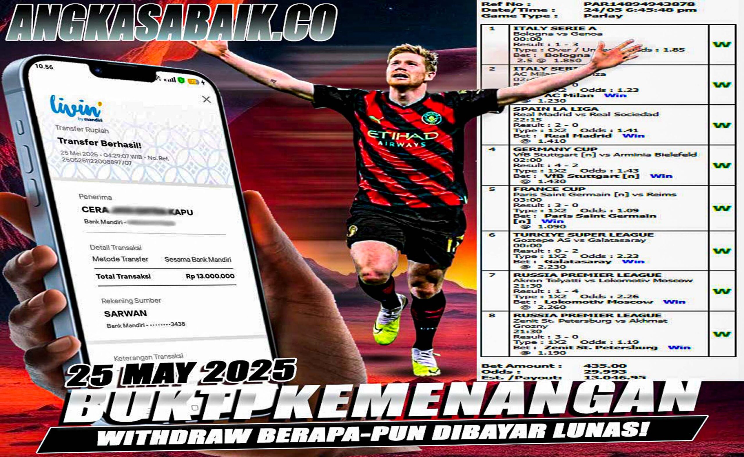 INFO KEMENANGAN ANGKASA BOLA 25 MEI 2025
